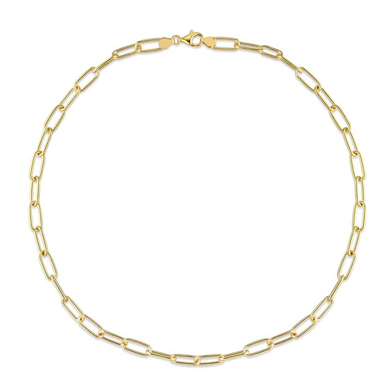 6.0mm Paper Clip Chain Necklace in Sterling Silver with Yellow Rhodium