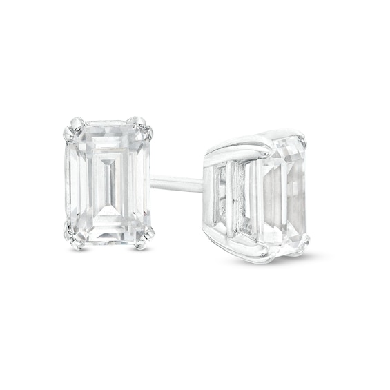 1 CT. T.w. Certified Emerald-Cut Lab-Grown Diamond Solitaire Stud Earrings in 14K White Gold (F/Si2)