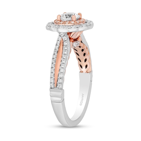 Enchanted Disney Belle 1 CT. T.w. Diamond Scallop Frame Split Shank Engagement Ring in 14K Two-Tone Gold â Size 7