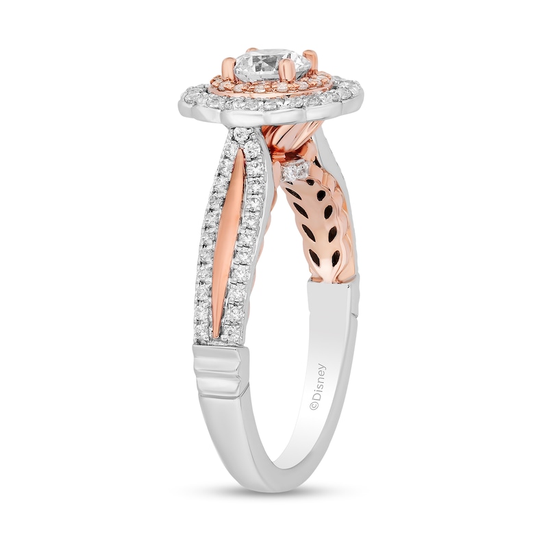 Main Image 2 of Enchanted Disney Belle 1 CT. T.W. Diamond Scallop Frame Split Shank Engagement Ring in 14K Two-Tone Gold – Size 7