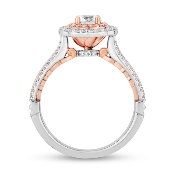 Enchanted Disney Belle 1 CT. T.w. Diamond Scallop Frame Split Shank Engagement Ring in 14K Two-Tone Gold â Size 7