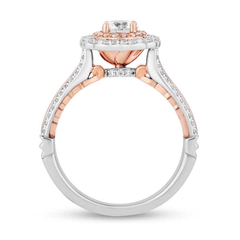 Main Image 3 of Enchanted Disney Belle 1 CT. T.W. Diamond Scallop Frame Split Shank Engagement Ring in 14K Two-Tone Gold – Size 7