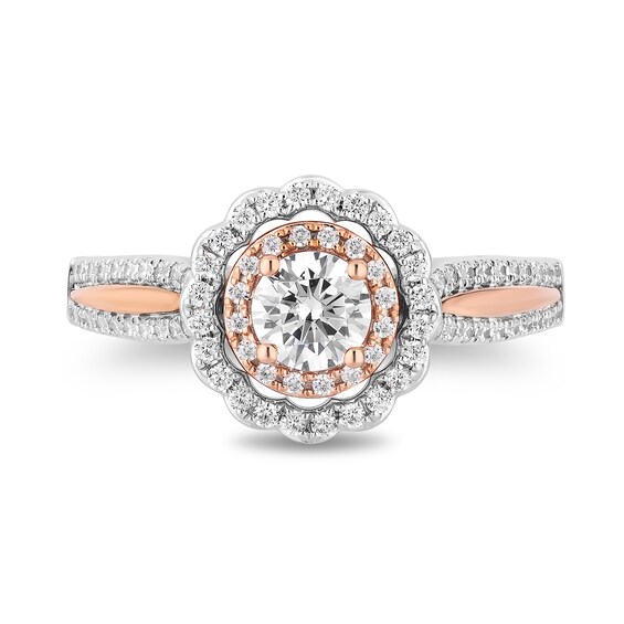 Enchanted Disney Belle 1 CT. T.w. Diamond Scallop Frame Split Shank Engagement Ring in 14K Two-Tone Gold â Size 7
