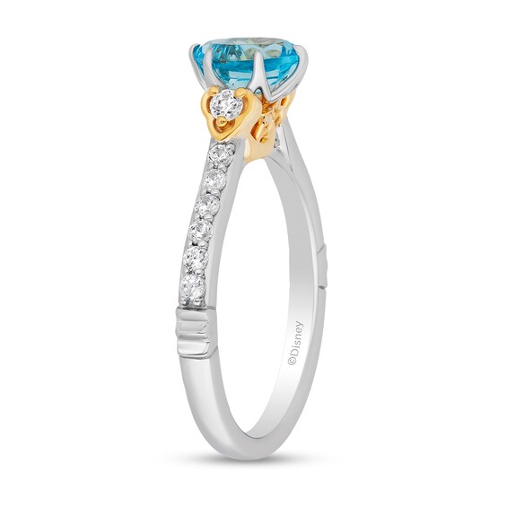 Enchanted Disney Jasmine Oval Swiss Blue Topaz and 1/3 CT. T.w. Diamond Engagement Ring in 14K Two-Tone Gold - Size 7