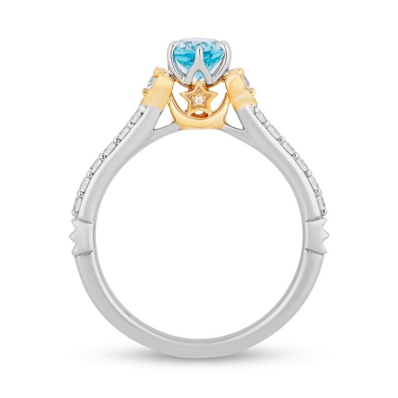 Main Image 3 of Enchanted Disney Jasmine Oval Swiss Blue Topaz and 1/3 CT. T.W. Diamond Engagement Ring in 14K Two-Tone Gold - Size 7