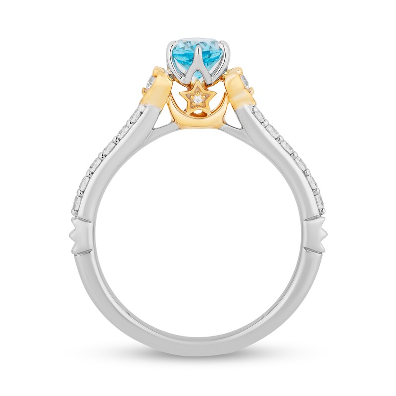 Enchanted Disney Jasmine Oval Swiss Blue Topaz and 1/3 CT. T.W. Diamond Engagement Ring in 14K Two-Tone Gold - Size 7