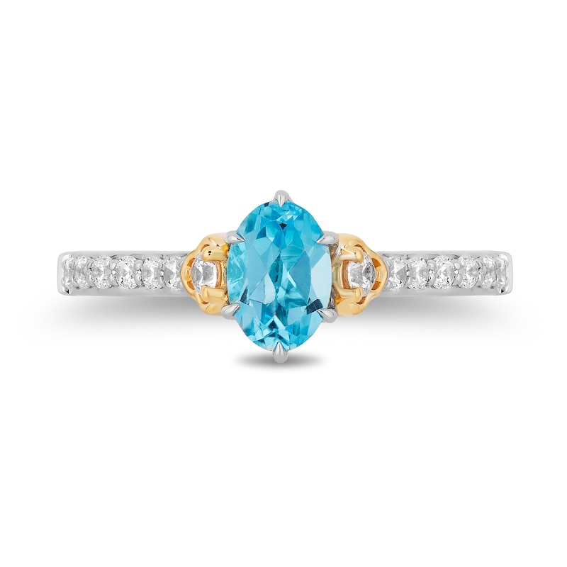 Enchanted Disney Jasmine Oval Swiss Blue Topaz and 1/3 CT. T.W. Diamond Engagement Ring in 14K Two-Tone Gold - Size 7