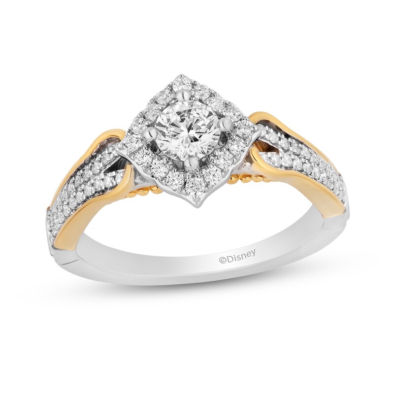 Enchanted Disney Jasmine 3/4 CT. T.W. Diamond Tilted Frame Split Shank Engagement Ring in 14K Two-Tone Gold – Size 7