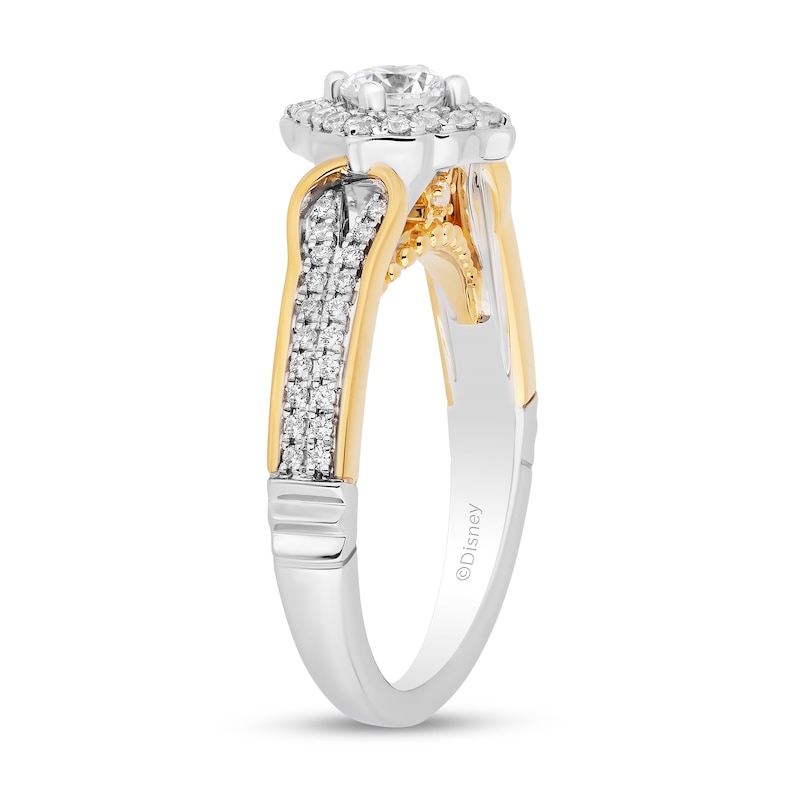 Enchanted Disney Jasmine 3/4 CT. T.W. Diamond Tilted Frame Split Shank Engagement Ring in 14K Two-Tone Gold – Size 7
