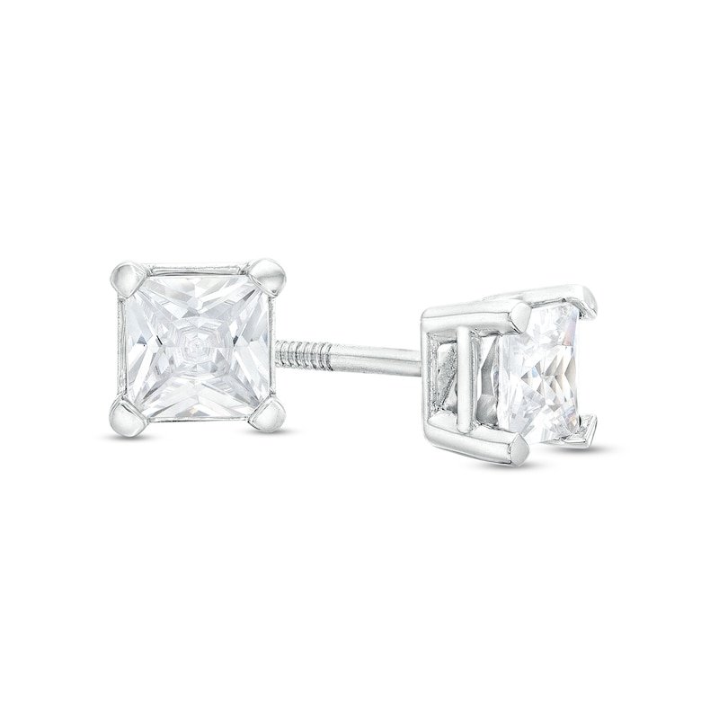Main Image 1 of 3/4 CT. T.W. Certified Princess-Cut Lab-Grown Diamond Solitaire Stud Earrings in 14K White Gold (F/SI2)