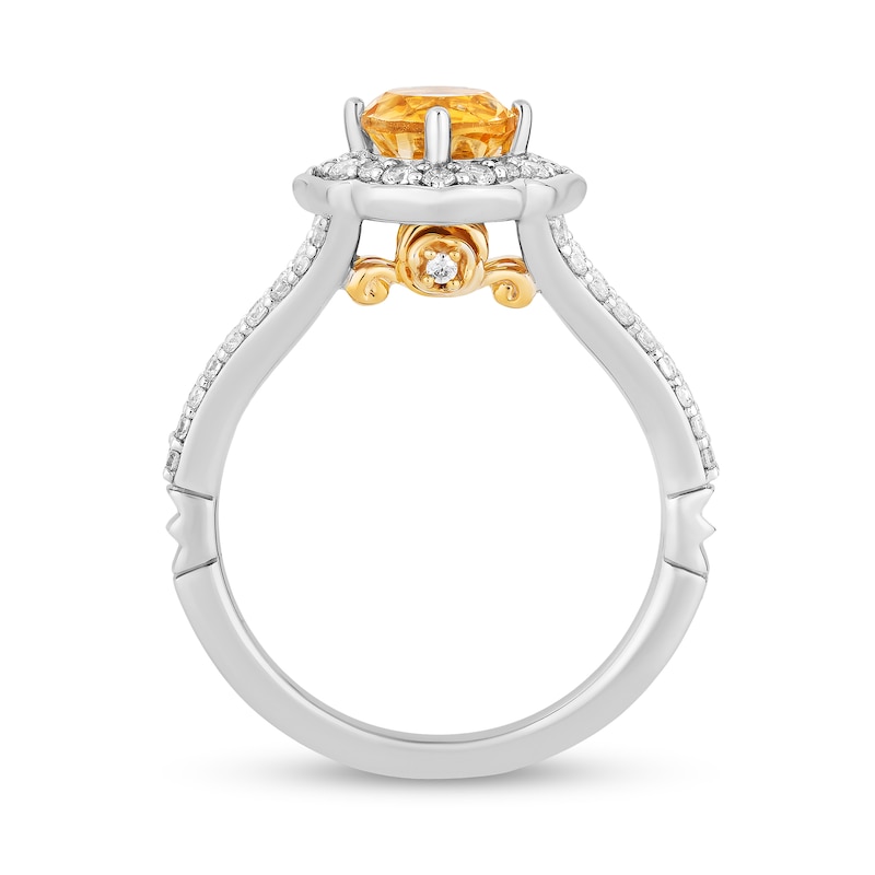 Main Image 3 of Enchanted Disney Belle Citrine and 1/2 CT. T.W. Diamond Floral Frame Split Shank Engagement Ring in 14K Two-Tone Gold