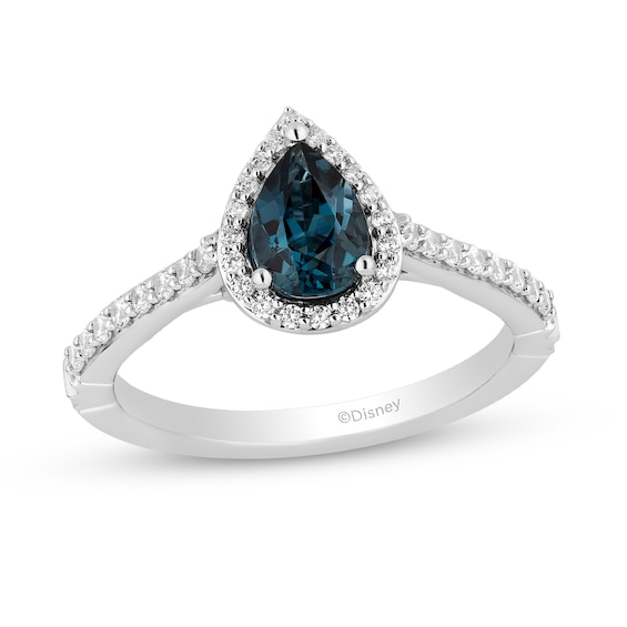 Enchanted Disney Cinderella Pear-Shaped London Blue Topaz and 1/3 CT. T.w. Diamond Engagement Ring in 14K White Gold