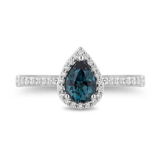 Enchanted Disney Cinderella Pear-Shaped London Blue Topaz and 1/3 CT. T.w. Diamond Engagement Ring in 14K White Gold