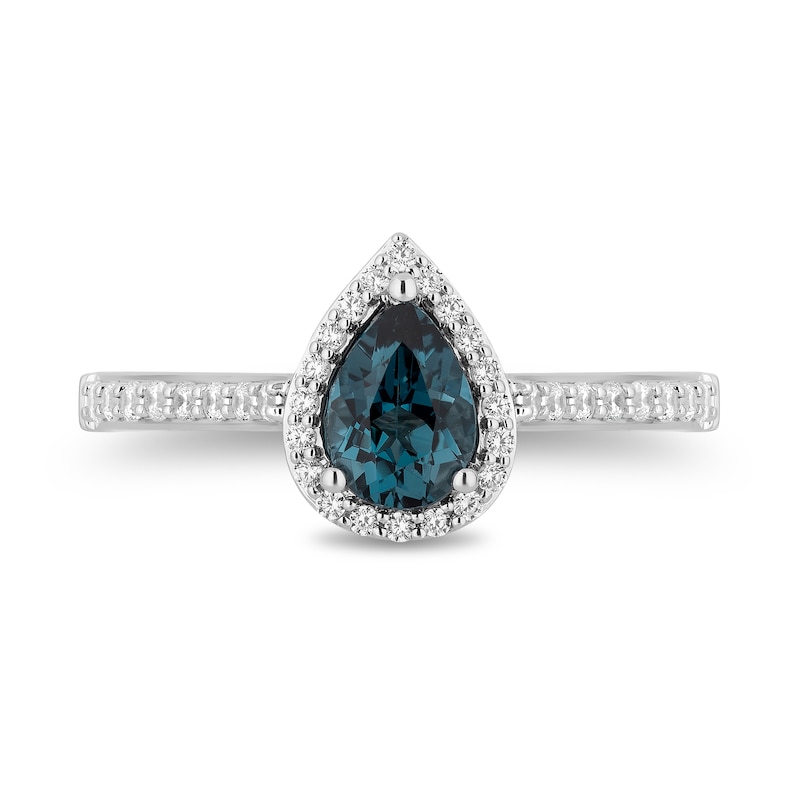 Enchanted Disney Cinderella Pear-Shaped London Blue Topaz and 1/3 CT. T.W. Diamond Engagement Ring in 14K White Gold