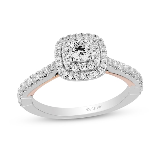Enchanted Disney Snow White 3/4 CT. T.w. Diamond Double Cushion-Shaped Frame Engagement Ring in 14K Two-Tone Gold