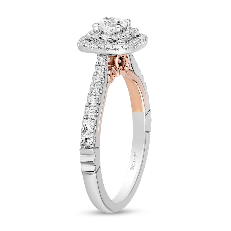 Main Image 2 of Enchanted Disney Snow White 3/4 CT. T.W. Diamond Double Cushion-Shaped Frame Engagement Ring in 14K Two-Tone Gold