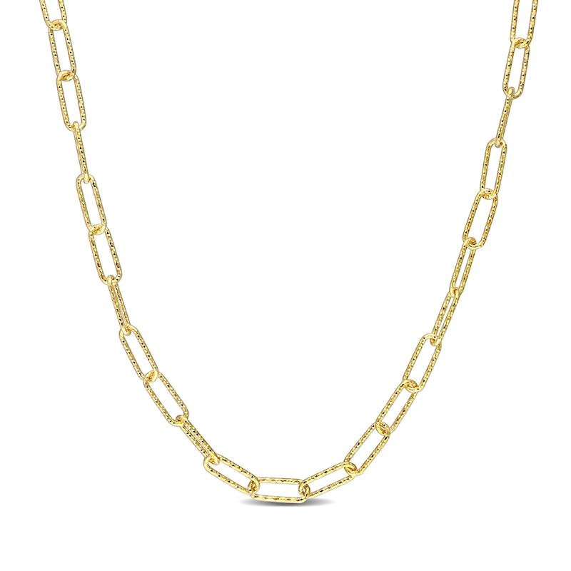 Main Image 1 of 5.0mm Diamond-Cut Paper Clip Chain Necklace in Sterling Silver with Yellow Rhodium - 24"