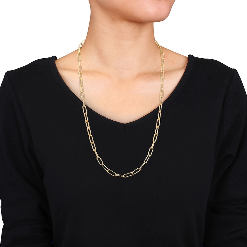 Main Image 2 of 5.0mm Diamond-Cut Paper Clip Chain Necklace in Sterling Silver with Yellow Rhodium - 24"