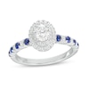 Thumbnail Image 0 of Vera Wang Love Collection 1/2 CT. T.W. Oval Diamond and Blue Sapphire Frame Engagement Ring in 14K White Gold