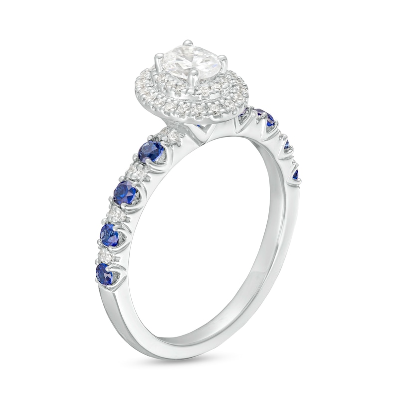 Vera Wang Love Collection 1/2 CT. T.W. Oval Diamond and Blue Sapphire Frame Engagement Ring in 14K White Gold