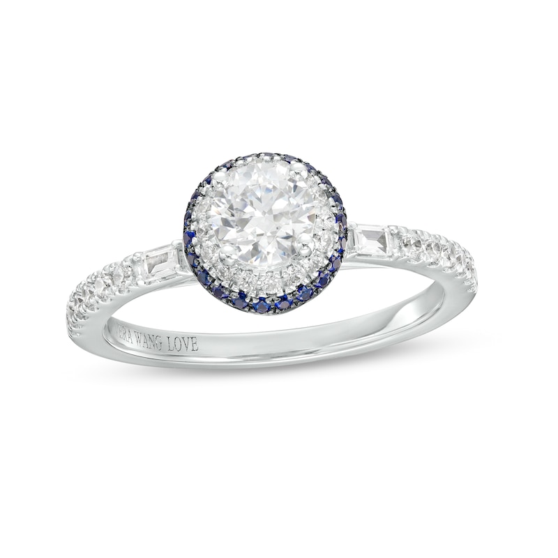 Vera Wang Love Collection 3/4 CT. T.W. Diamond and Blue Sapphire Double Frame Engagement Ring in 14K White Gold