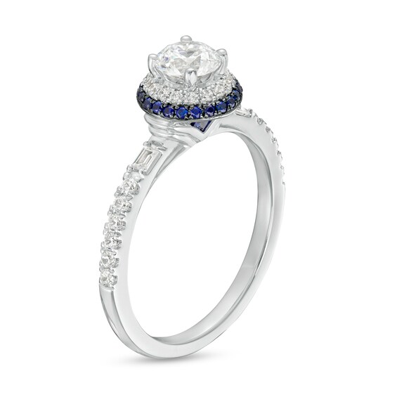 Vera Wang Love Collection 3/4 CT. T.w. Diamond and Blue Sapphire Double Frame Engagement Ring in 14K White Gold