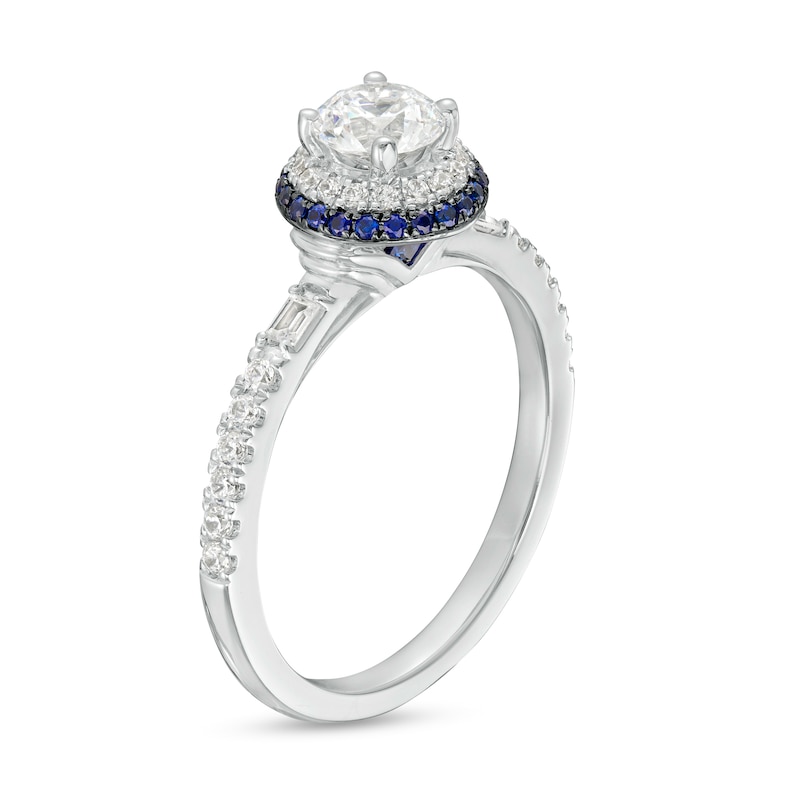 Vera Wang Love Collection 3/4 CT. T.W. Diamond and Blue Sapphire Double Frame Engagement Ring in 14K White Gold