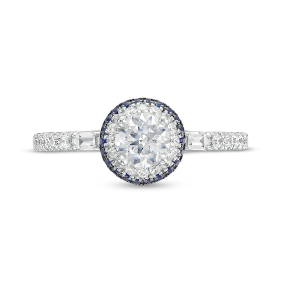 Vera Wang Love Collection 3/4 CT. T.w. Diamond and Blue Sapphire Double Frame Engagement Ring in 14K White Gold