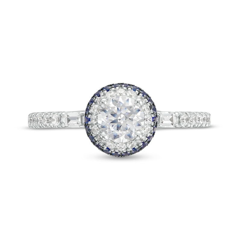 Vera Wang Love Collection 3/4 CT. T.W. Diamond and Blue Sapphire Double Frame Engagement Ring in 14K White Gold