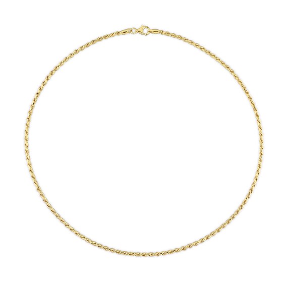2.2mm Rope Chain Necklace in Sterling Silver with Yellow Rhodium - 16"