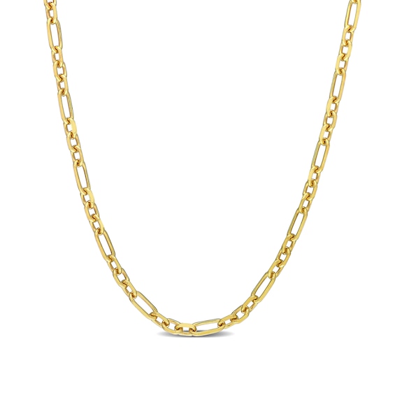 3.0mm Figaro Chain Necklace in Sterling Silver with Yellow Rhodium - 20"