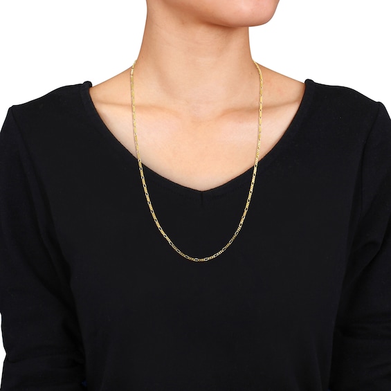 2.2mm Figaro Chain Necklace in Sterling Silver with Yellow Rhodium - 24"