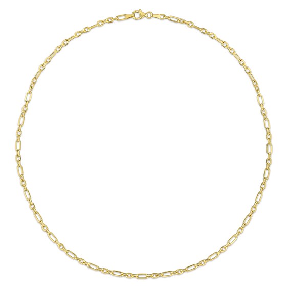 3.0mm Figaro Chain Necklace in Sterling Silver with Yellow Rhodium