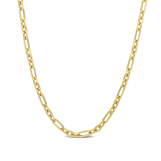 3.0mm Figaro Chain Necklace in Sterling Silver with Yellow Rhodium - 16"
