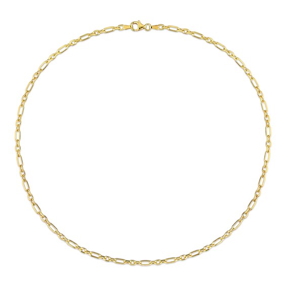 3.0mm Figaro Chain Necklace in Sterling Silver with Yellow Rhodium - 16"