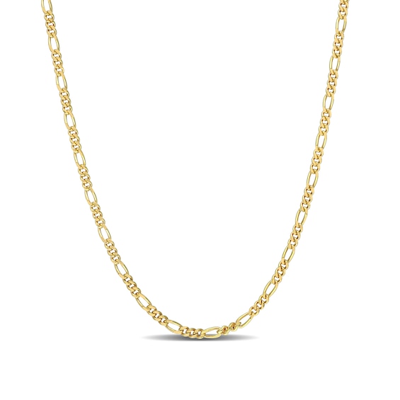 2.2mm Figaro Chain Necklace in Sterling Silver with Yellow Rhodium - 20"
