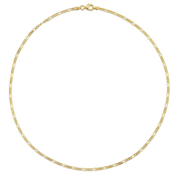 2.2mm Figaro Chain Necklace in Sterling Silver with Yellow Rhodium - 16"