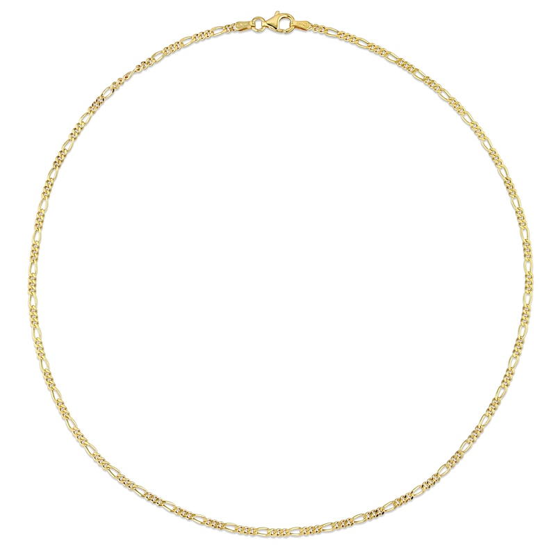 2.2mm Figaro Chain Necklace in Sterling Silver with Yellow Rhodium - 16"