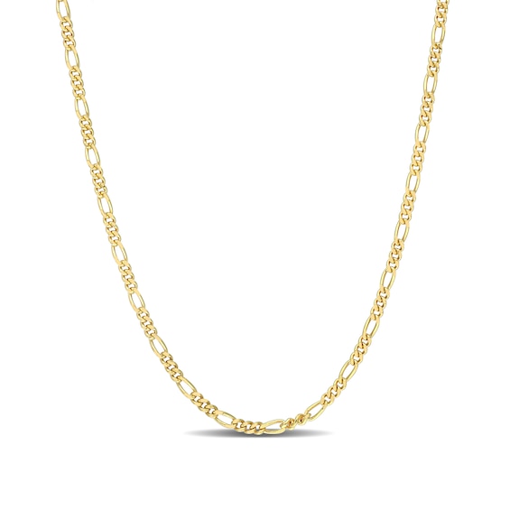 2.2mm Figaro Chain Necklace in Sterling Silver with Yellow Rhodium