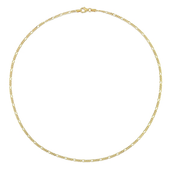 2.2mm Figaro Chain Necklace in Sterling Silver with Yellow Rhodium