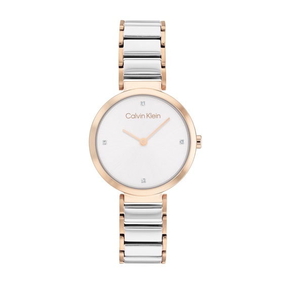 Ladies' Calvin Klein Crystal Accent Two-Tone IP Watch with White Dial (Model: 25200139)