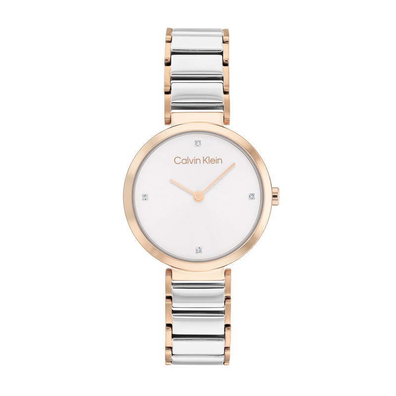 Main Image 1 of Ladies' Calvin Klein Crystal Accent Two-Tone IP Watch with White Dial (Model: 25200139)