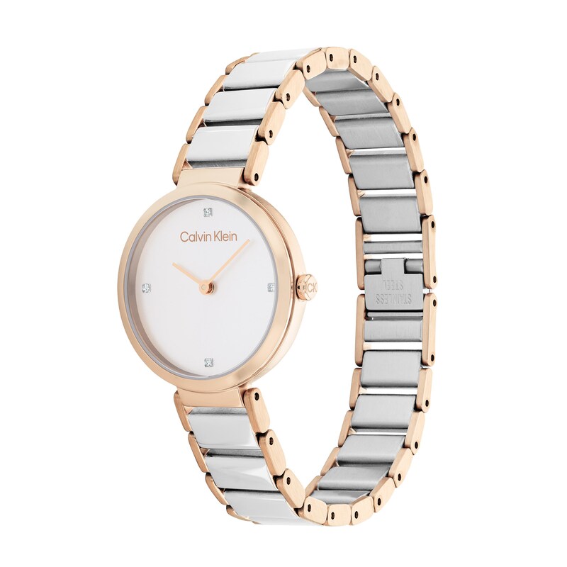 Main Image 2 of Ladies' Calvin Klein Crystal Accent Two-Tone IP Watch with White Dial (Model: 25200139)