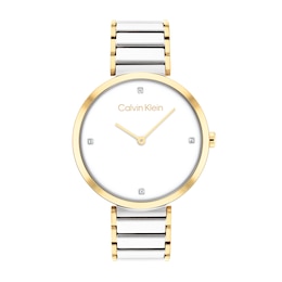 Ladies' Calvin Klein Crystal Accent Two-Tone IP Watch with White Dial (Model: 25200134)