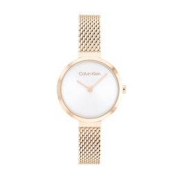 Ladies' Calvin Klein Rose-Tone IP Mesh Watch with White Dial (Model: 25200083)