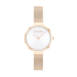 Ladies' Calvin Klein Rose-Tone IP Mesh Watch with White Dial (Model: 25200083)