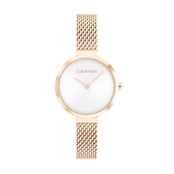 Ladies' Calvin Klein Rose-Tone IP Mesh Watch with White Dial (Model: 25200083)