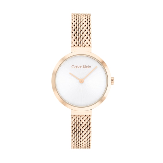 Ladies' Calvin Klein Rose-Tone IP Mesh Watch with White Dial (Model: 25200083)