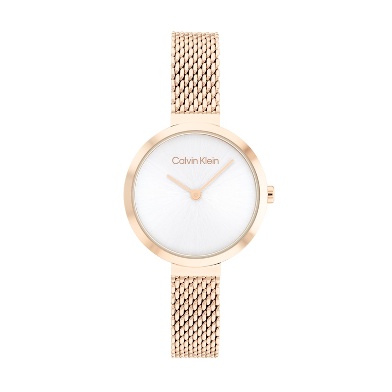 Main Image 1 of Ladies' Calvin Klein Rose-Tone IP Mesh Watch with White Dial (Model: 25200083)