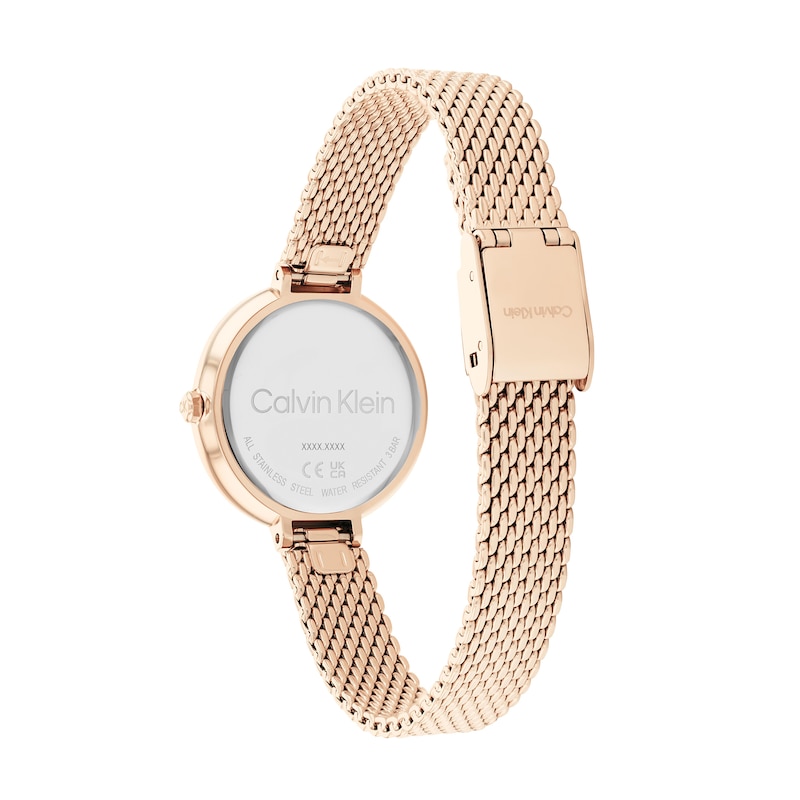 Ladies' Calvin Klein Rose-Tone IP Mesh Watch with White Dial (Model: 25200083)